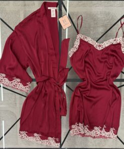 Ensemble nuisette peignoir en satin " Bordeaux "