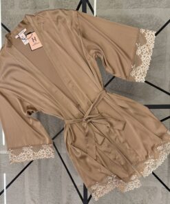 Alternative view of Ensemble nuisette peignoir en satin " Beige foncé "