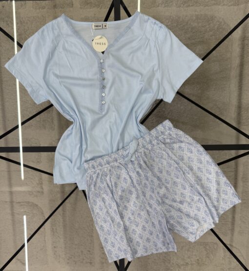 Pyjama short haut demi manche " Bleu "