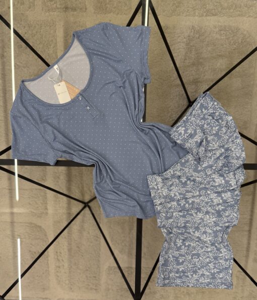 Pyjama pantalon haut demi manche " Bleu "