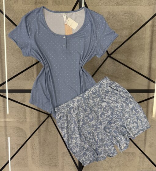 Pyjama short haut demi manche " Bleu "