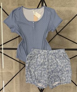 Alternative view of Pyjama short haut demi manche " Bleu "