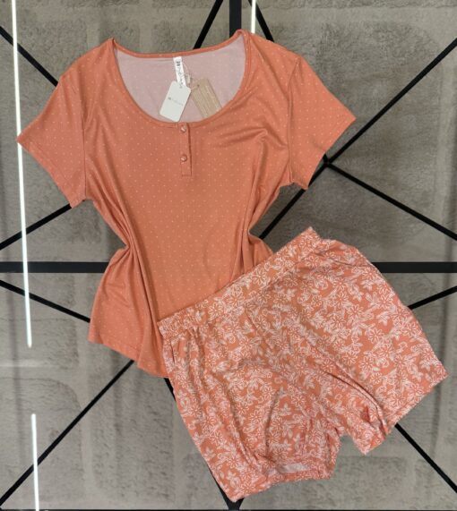 Pyjama short haut demi manche " Saumon "