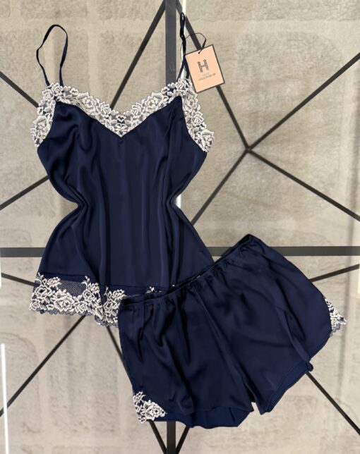 Bustier-short en satin H " Bleu nuit "