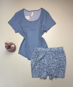 Pyjama short haut demi manche " Bleu "