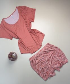 Alternative view of Pyjama short haut demi manche " Saumon "