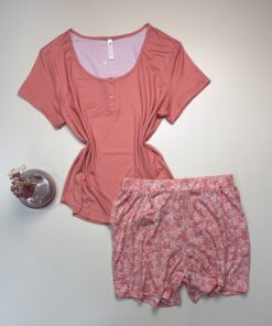 Pyjama short haut demi manche " Saumon "