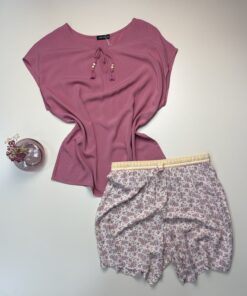 Pyjama short haut demi manche " Rose "