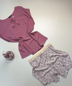 Alternative view of Pyjama short haut demi manche " Rose  "