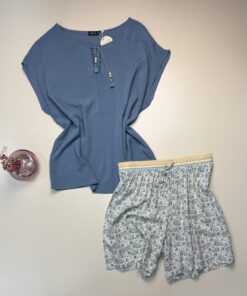 Pyjama short haut demi manche " Bleu "