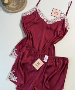 Bustier-short en satin H " Bordeaux "
