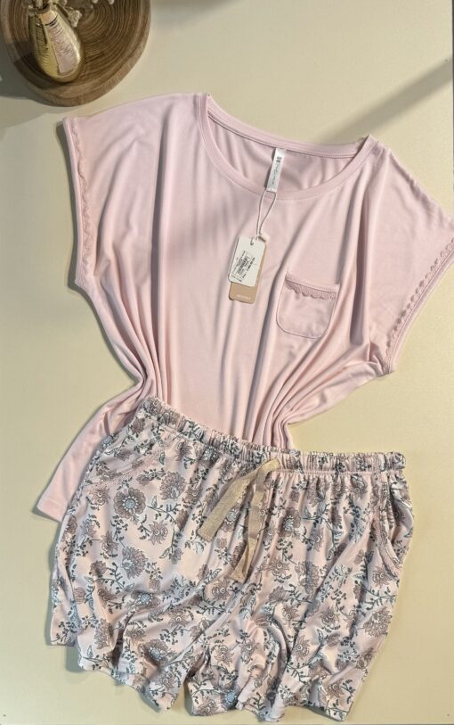 Pyjama short haut demi manche " Rose clair "