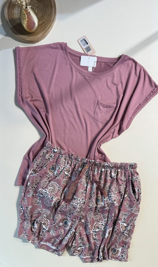 Pyjama short haut demi manche " Rose foncé "