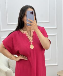 Alternative view of Robe d'hotesse - Mayssa - en lin " Rose fushia "