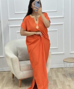 Robe d'hotesse - Mayssa - en lin " Orange "