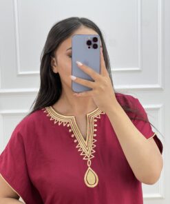 Alternative view of Robe d'hotesse - Mayssa - en lin " Cerise "