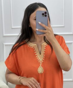 Alternative view of Robe d'hotesse - Mayssa - en lin " Orange "