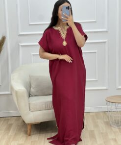 Robe d'hotesse - Mayssa - en lin " Cerise "