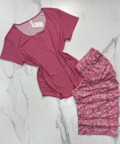 Pyjama pantalon haut demi manche " Rose "