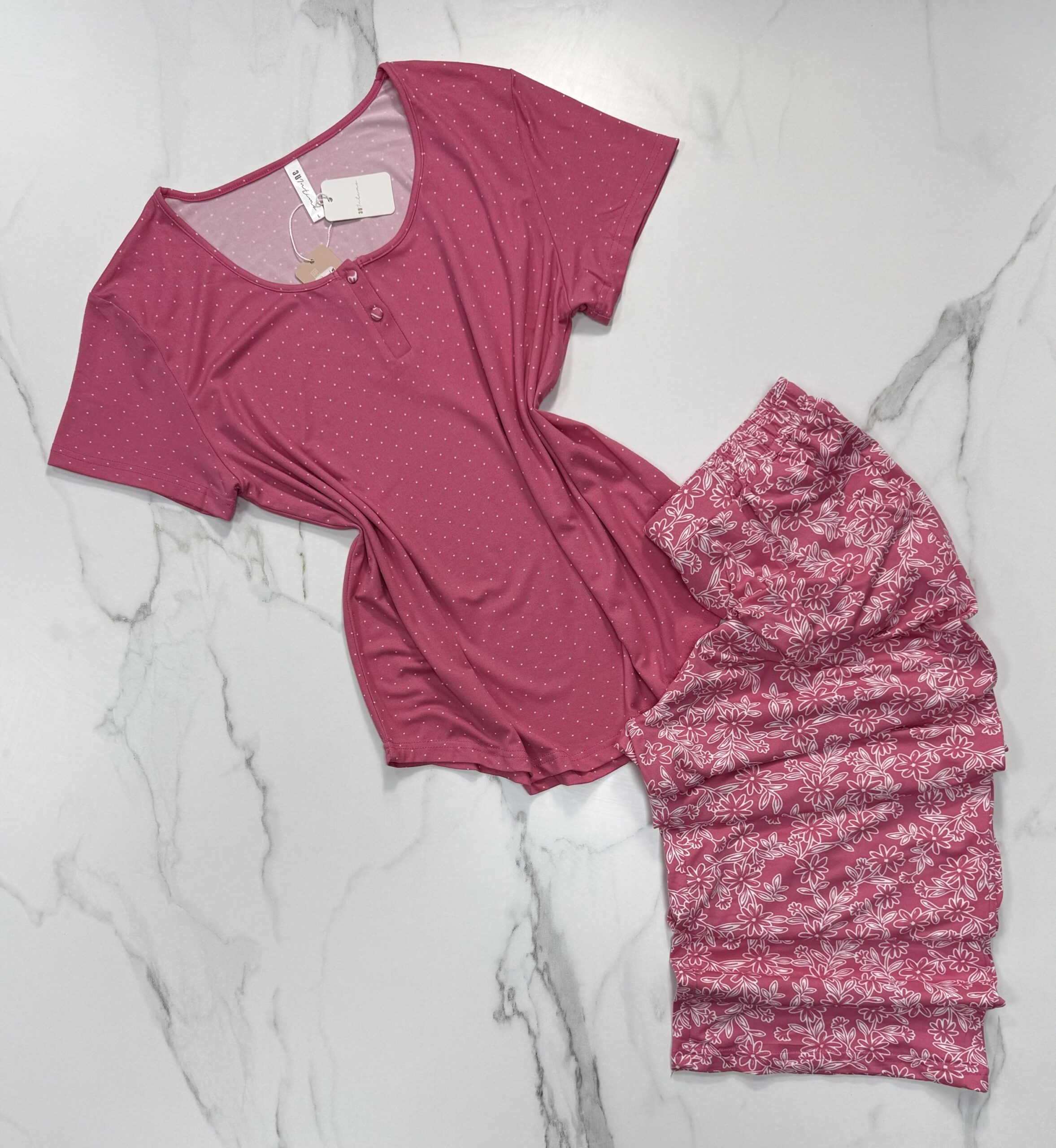 Pyjama pantalon haut demi manche " Rose "