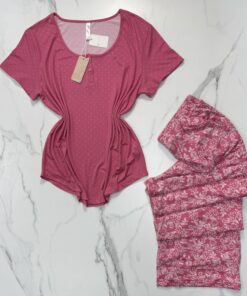 Alternative view of Pyjama pantalon haut demi manche " Rose "