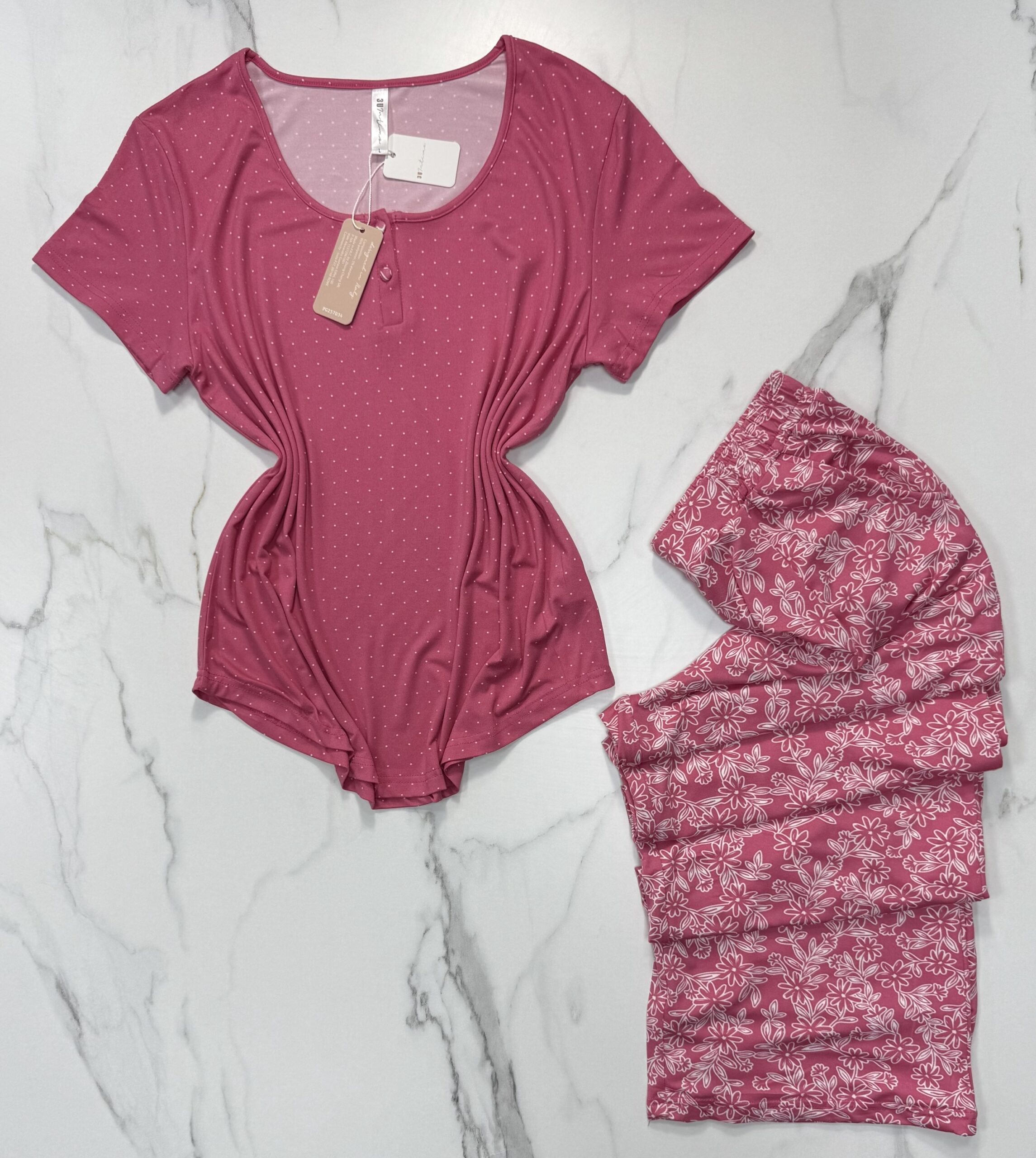 Pyjama pantalon haut demi manche " Rose " – Image 2