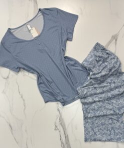 Pyjama pantalon haut demi manche " Bleu "