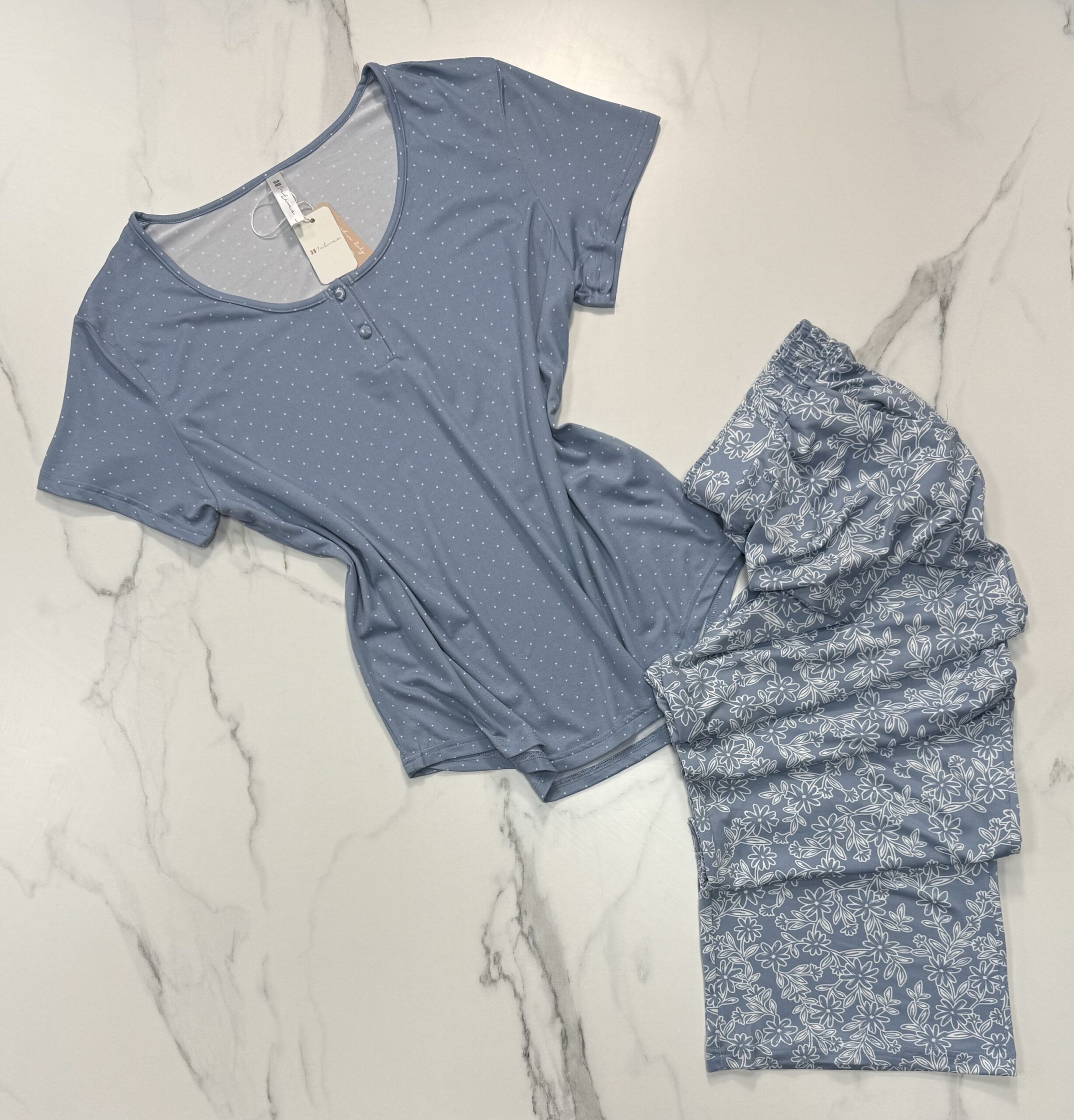 Pyjama pantalon haut demi manche " Bleu "