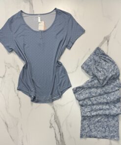 Alternative view of Pyjama pantalon haut demi manche " Bleu "