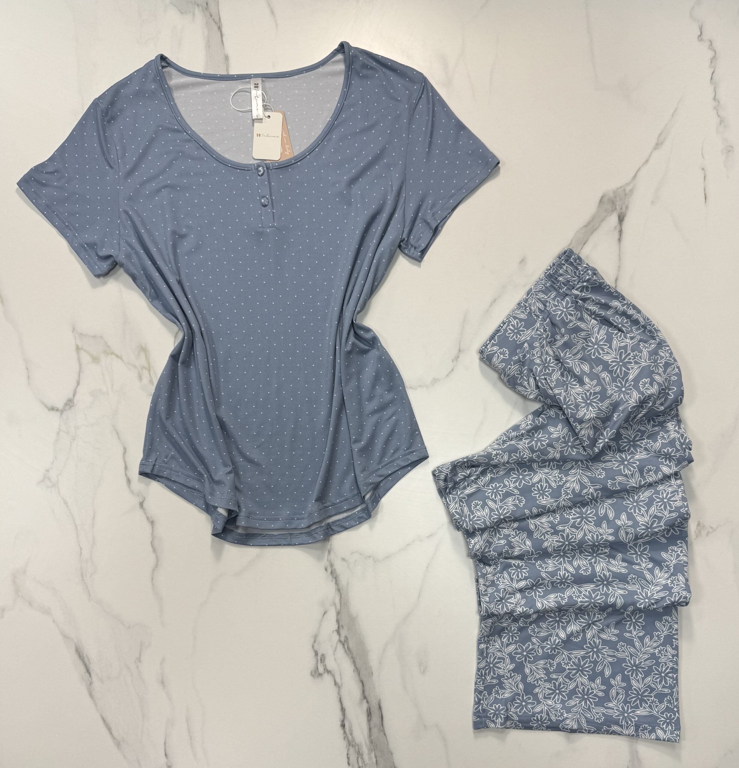 Pyjama pantalon haut demi manche " Bleu " – Image 2