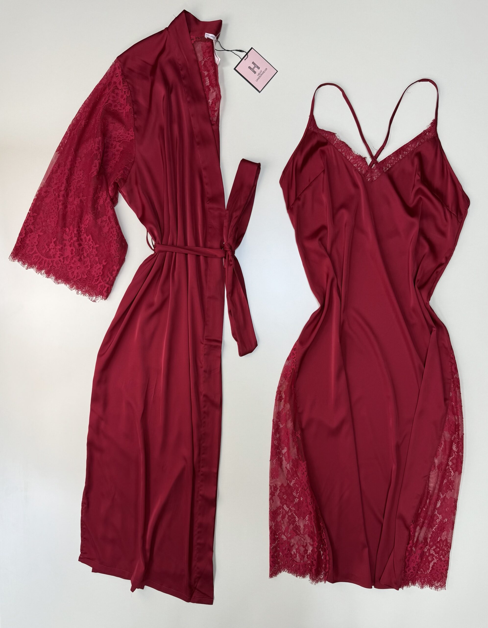 Ensemble nuisette longue  peignoir "bordeaux"