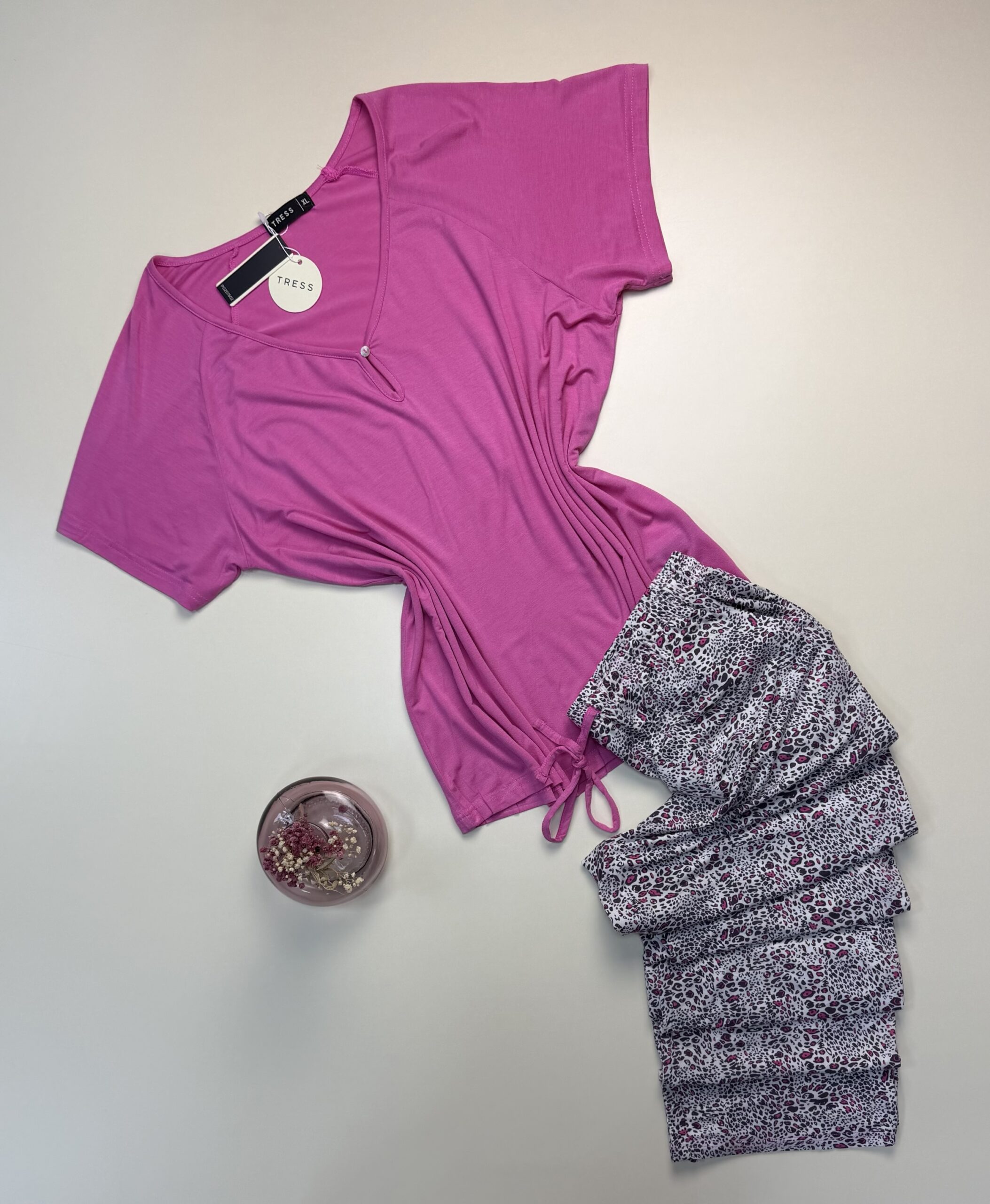 Pyjama pantalon haut demi manche " Rose "