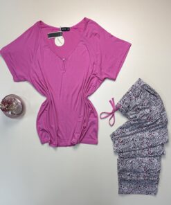 Alternative view of Pyjama pantalon haut demi manche " Rose "