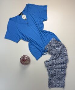 Pyjama pantalon haut demi manche " Bleu "