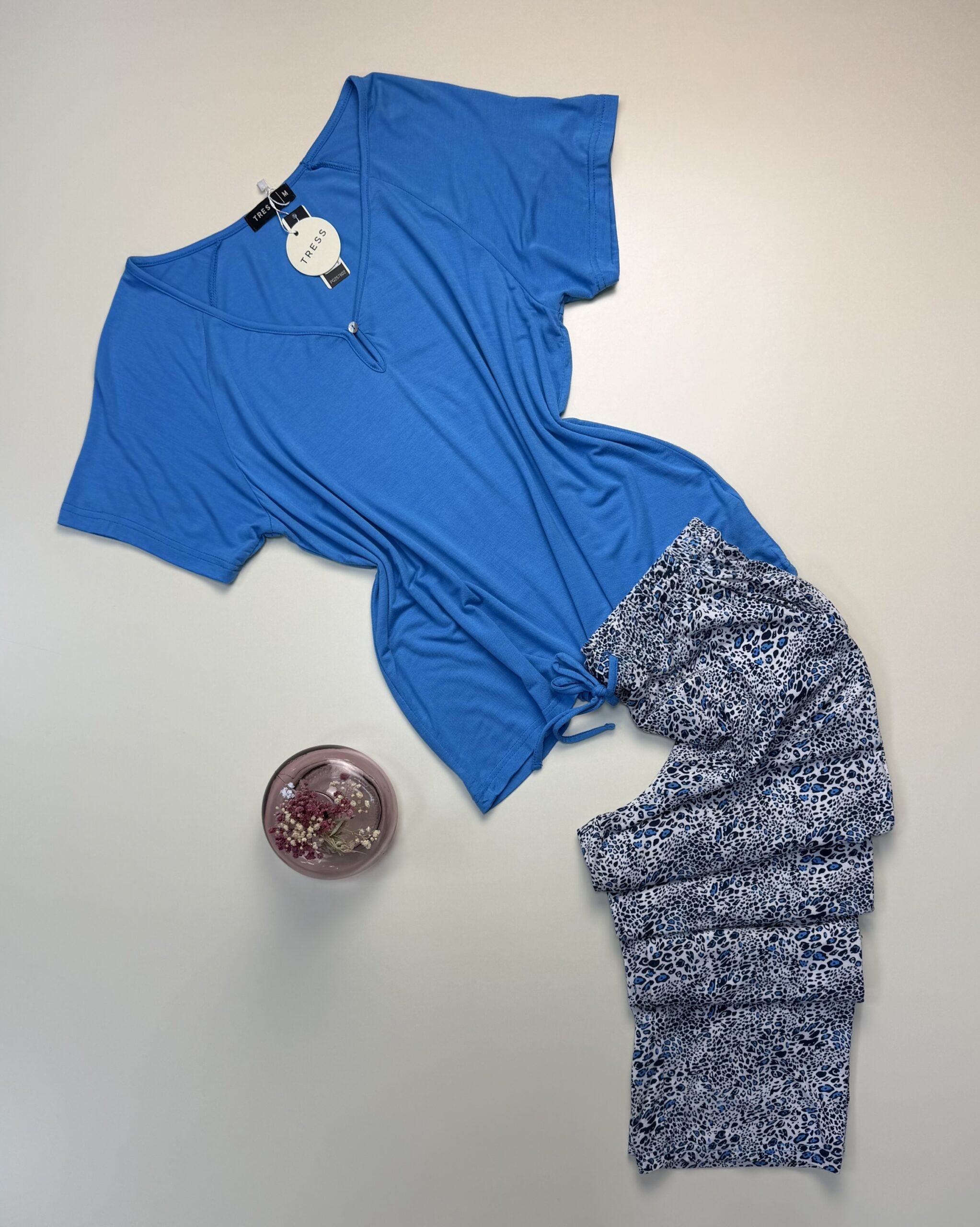 Pyjama pantalon haut demi manche " Bleu "