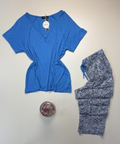 Alternative view of Pyjama pantalon haut demi manche " Bleu "