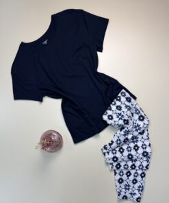 Pyjama haut demi manche - Primark -  ” Bleu nuit - A fleurs “