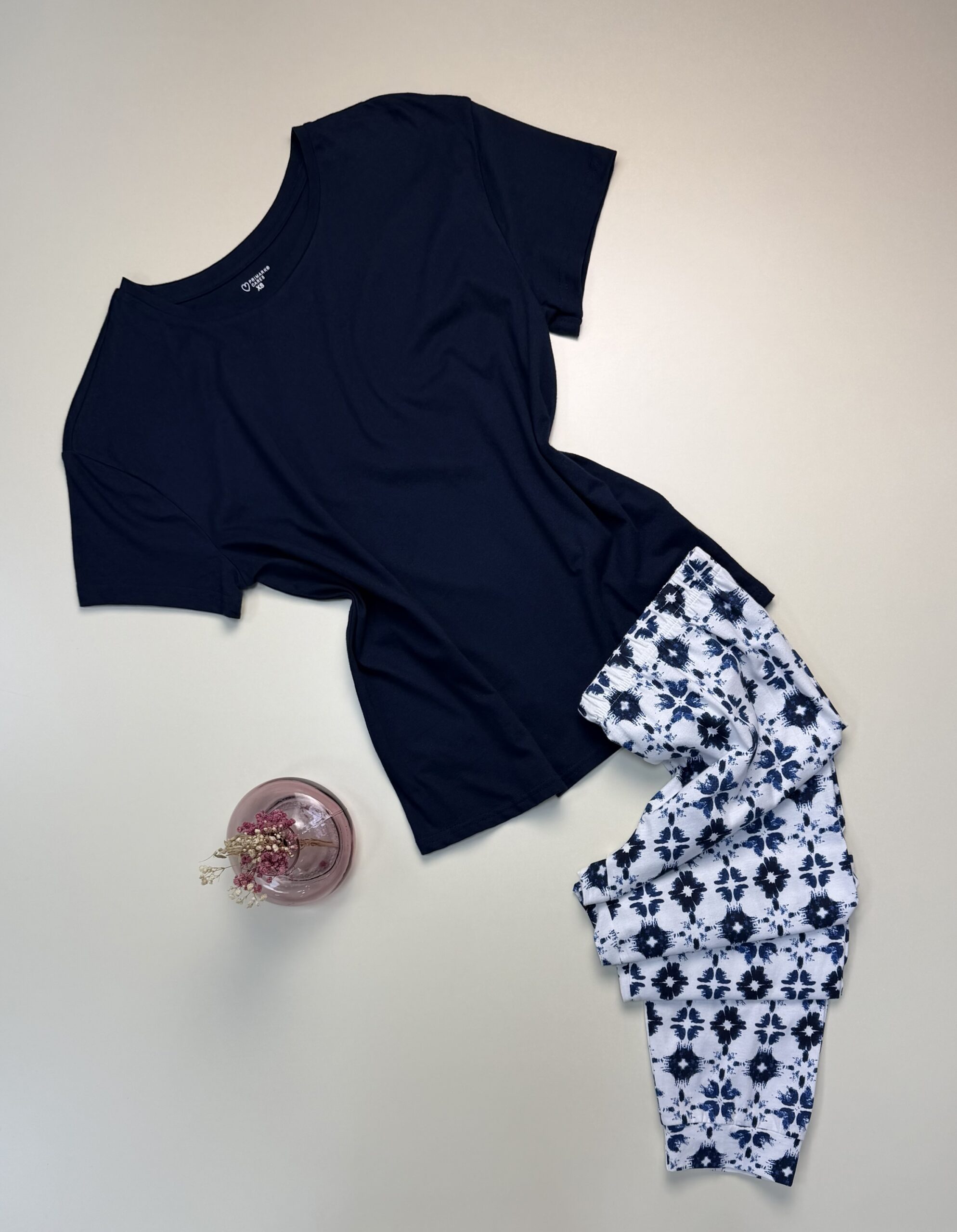 Pyjama haut demi manche - Primark - ” Bleu nuit - A fleurs “