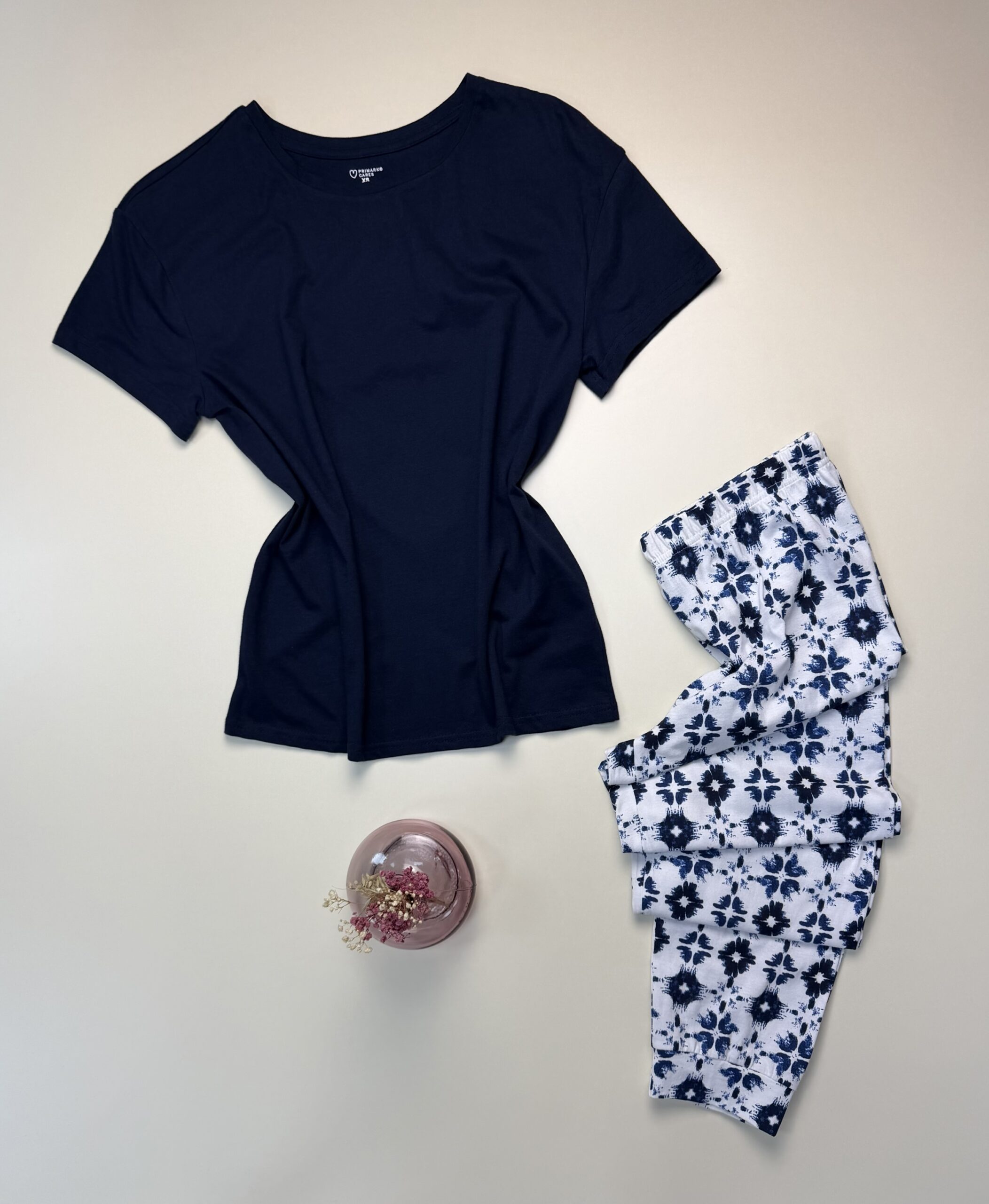 Pyjama haut demi manche - Primark - ” Bleu nuit - A fleurs “ – Image 2