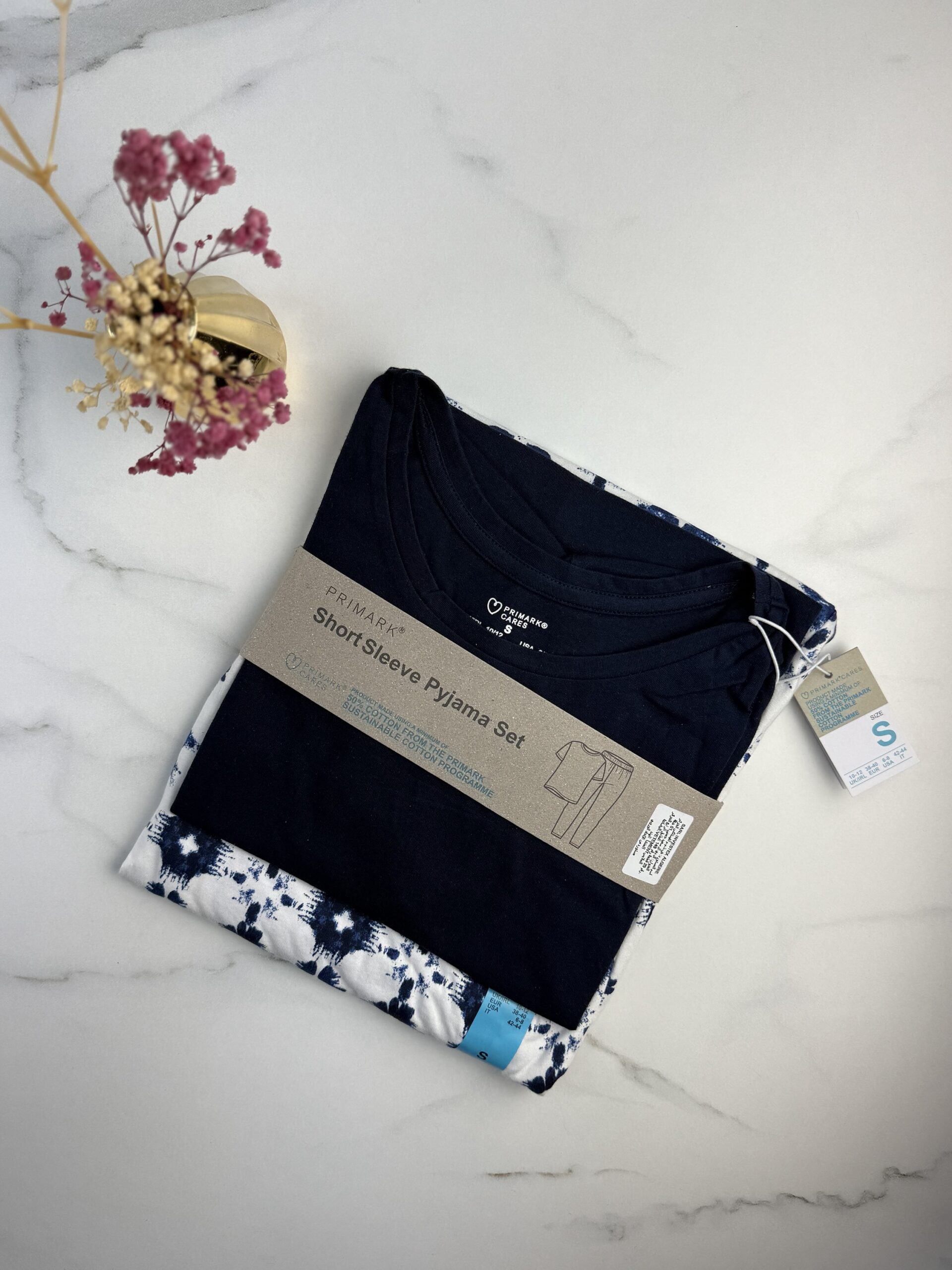 Pyjama haut demi manche - Primark -  ” Bleu nuit - A fleurs “ – Image 2