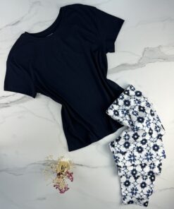 Pyjama haut demi manche - Primark -  ” Bleu nuit - A fleurs “