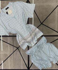 Alternative view of Pyjama short boutonnée " Bleu "