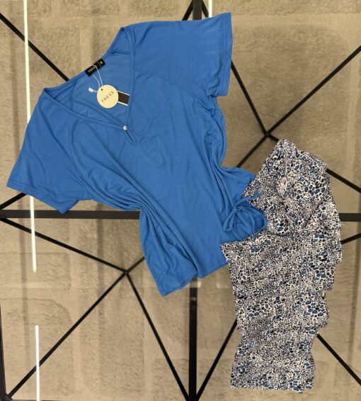 Pyjama pantalon haut demi manche " Bleu "