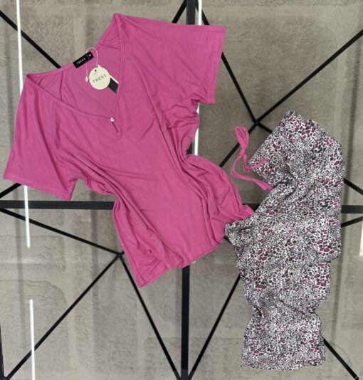 Pyjama pantalon haut demi manche " Rose "