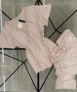Pyjama pantalon haut demi manche " Rose "