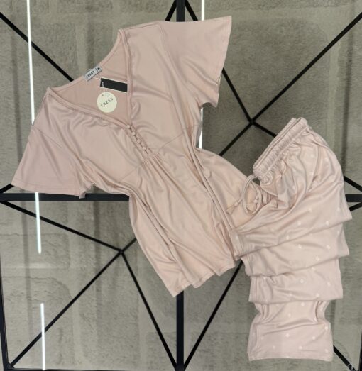 Pyjama pantalon haut demi manche " Rose "