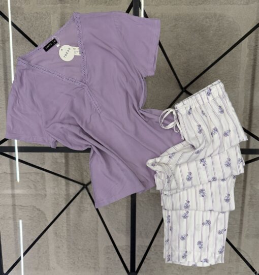 Pyjama pantalon haut demi manche " Mauve "