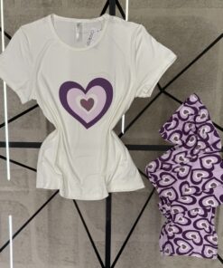 Alternative view of Pyjama pantalon haut demi manche " Mauve coeur "