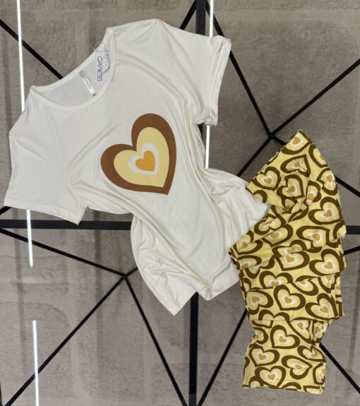Pyjama pantalon haut demi manche " Jaune coeur "