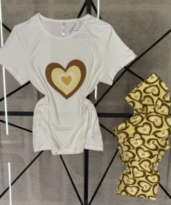 Alternative view of Pyjama pantalon haut demi manche " Jaune coeur "